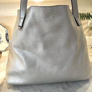 Large Leather Tote- Silver